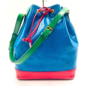 🔥LOUIS VUITTON Large Noe Bag Epi Leather Shoulder Bucket Bag Blue Red Green EUC